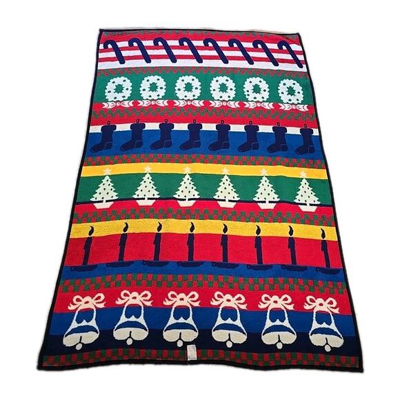 Vtg Christmas Blanket San Marcos Reversible Festive Holiday Cozy Cabin 55"x83" - Picture 2 of 5
